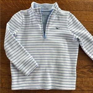 Vineyard Vines Kids Light Blue and White Striped Quarter Zip
